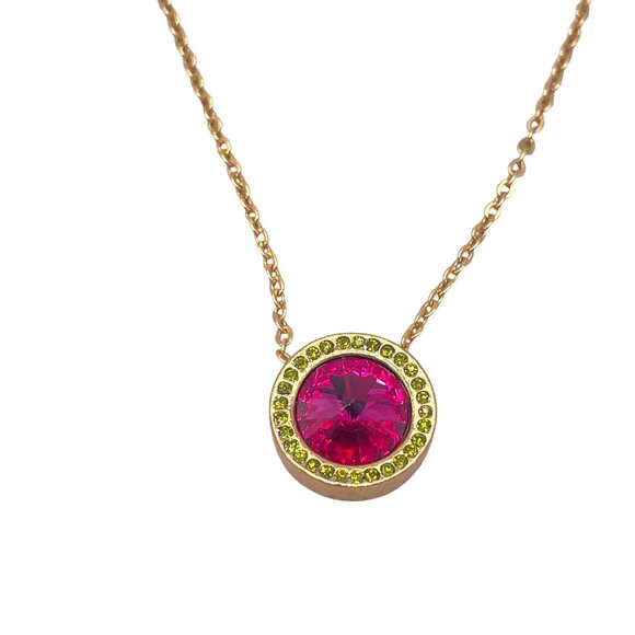 Patricia Locke Jewelry - RARE Patricia Locke Gold-Plated Necklace Pink & Green Crystal Pendant N490 2012